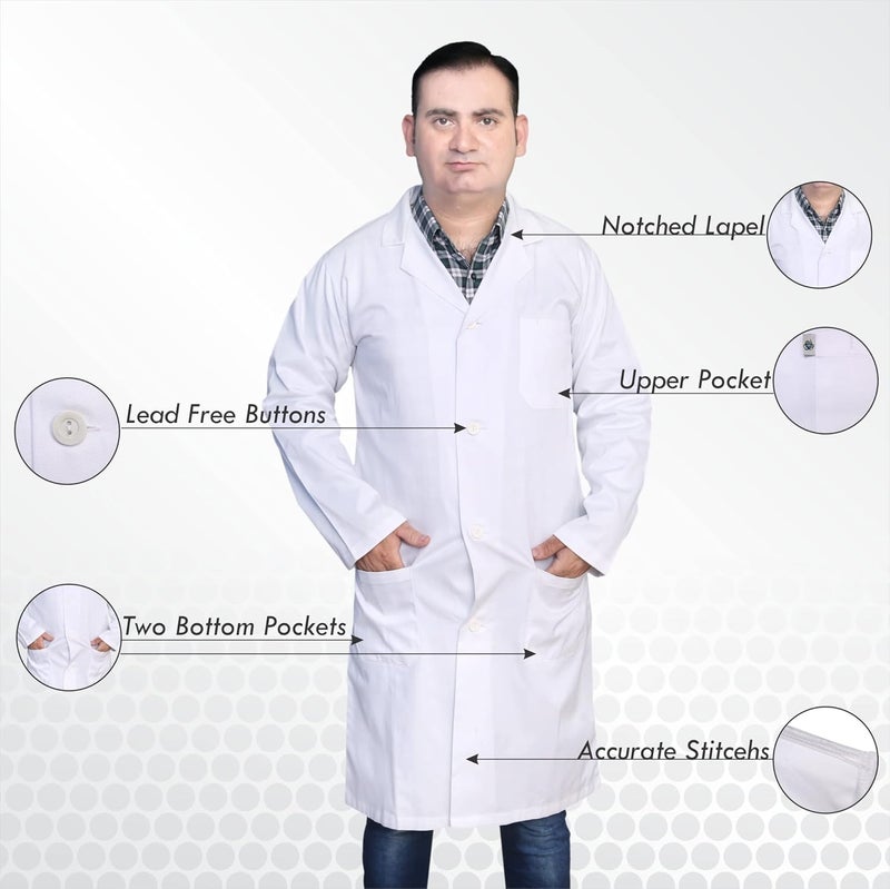 DR Instruments DR Uniforms - Unisex Lab Coat (60% Cotton / 40% Polyester) Sanforized to Prevent Shrinking - (White) - 4XL - Image 2
